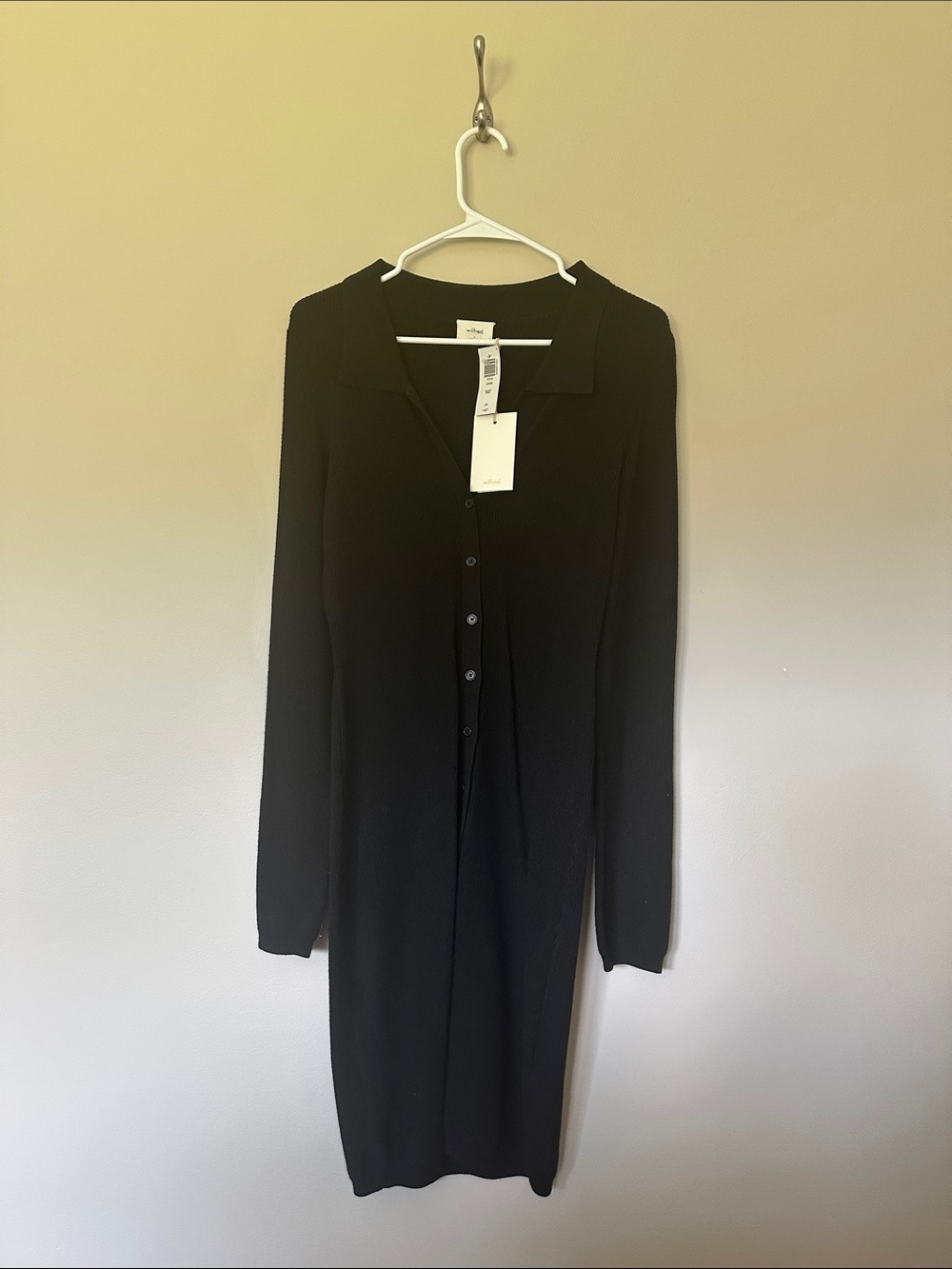 Aritzia Black Long-Sleeve Button-Front Knit Dress